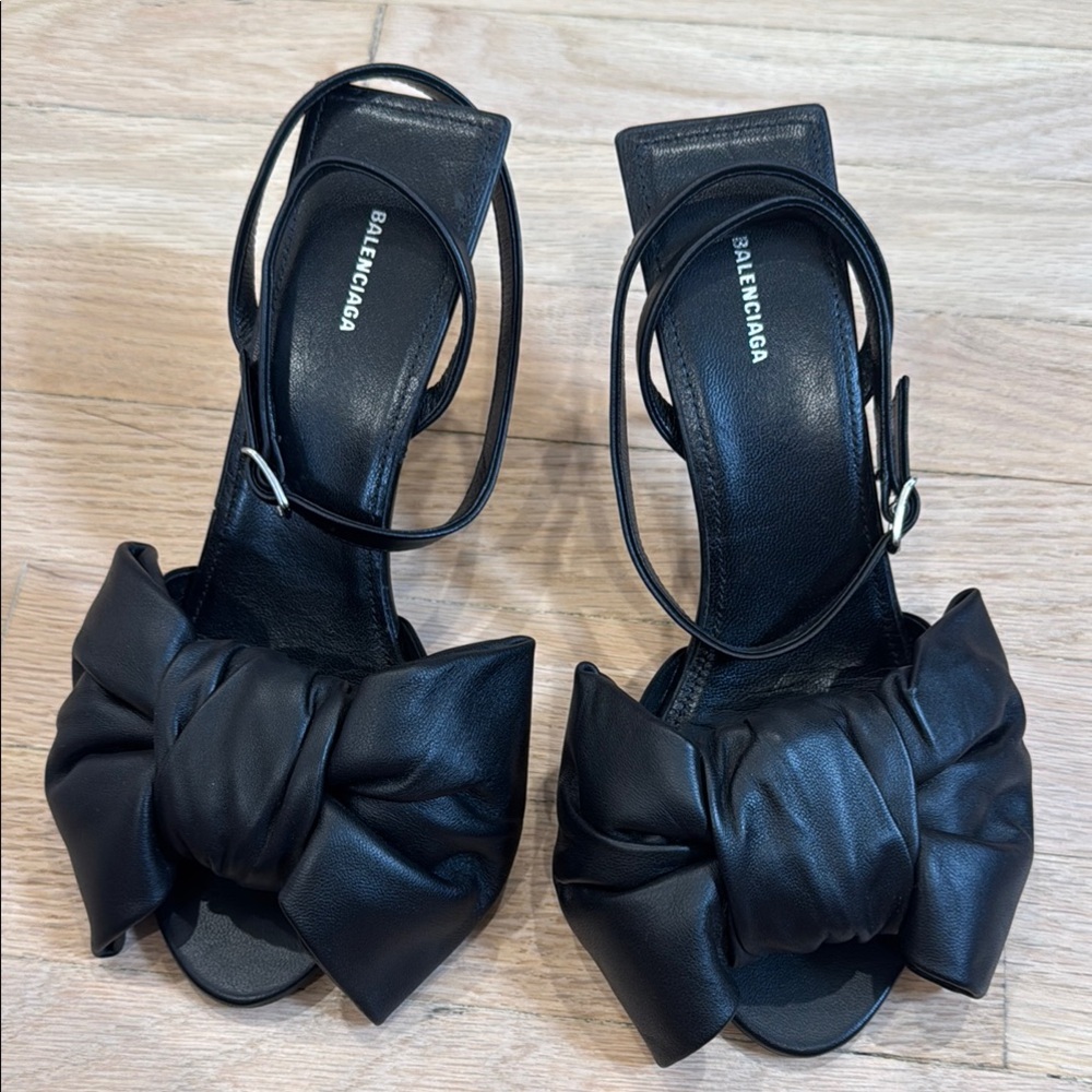 Balenciaga Black Bow Leather Heeled Sandals